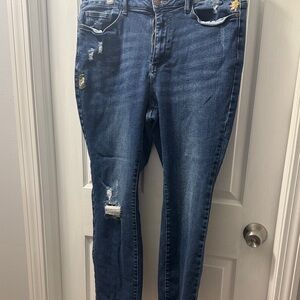 Judy Blue Navy Embroidered Boyfriend Jeans with Distressed Details